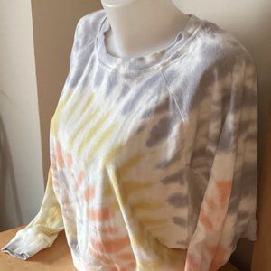 Young Fabulous & Broke Tie Dye White Grey Yellow and Orange Pullover Sweater
